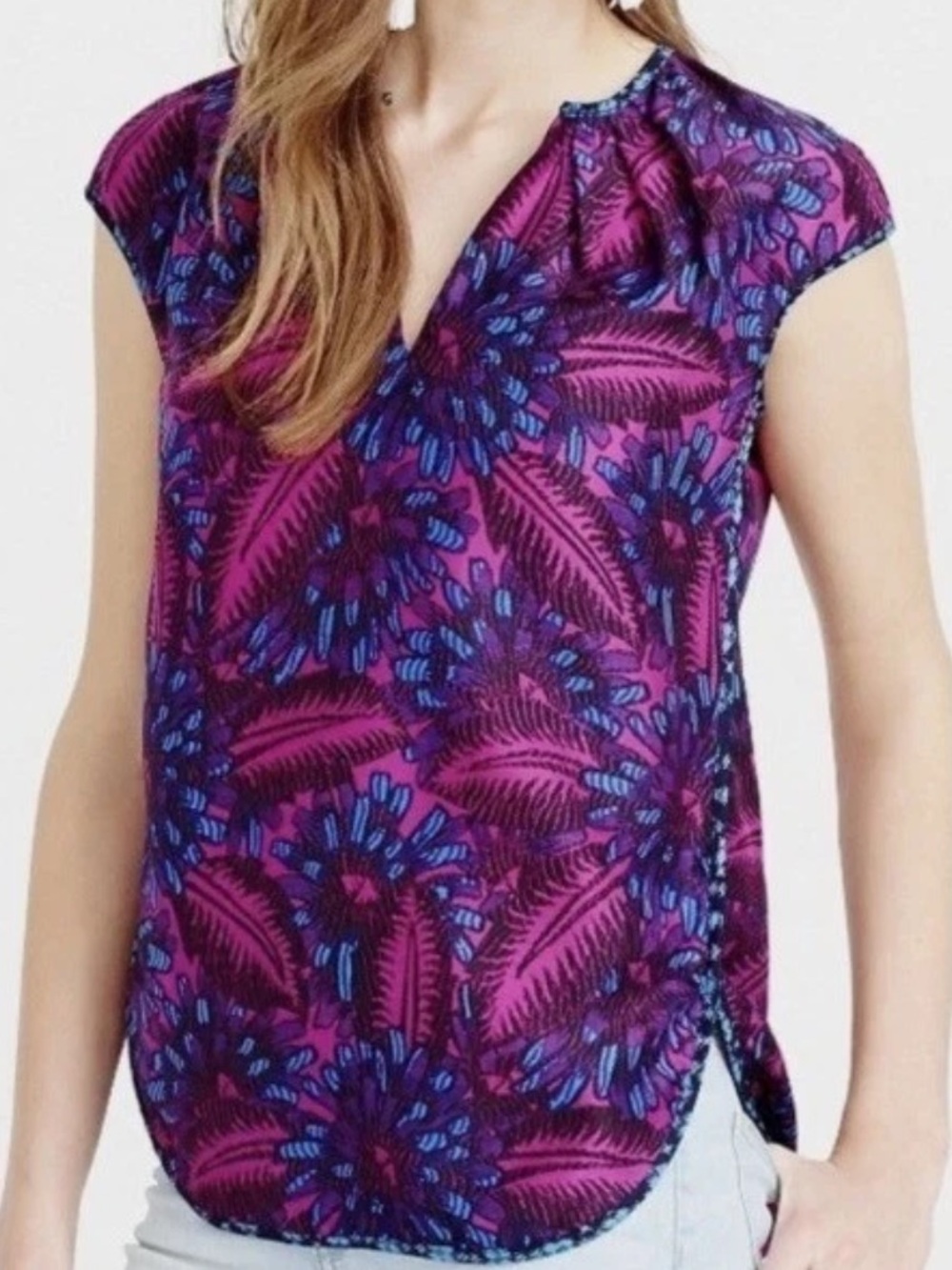 New J. Crew Size 4 100% Silk Sleeveless Midnight Floral Cocoon Print Blouse